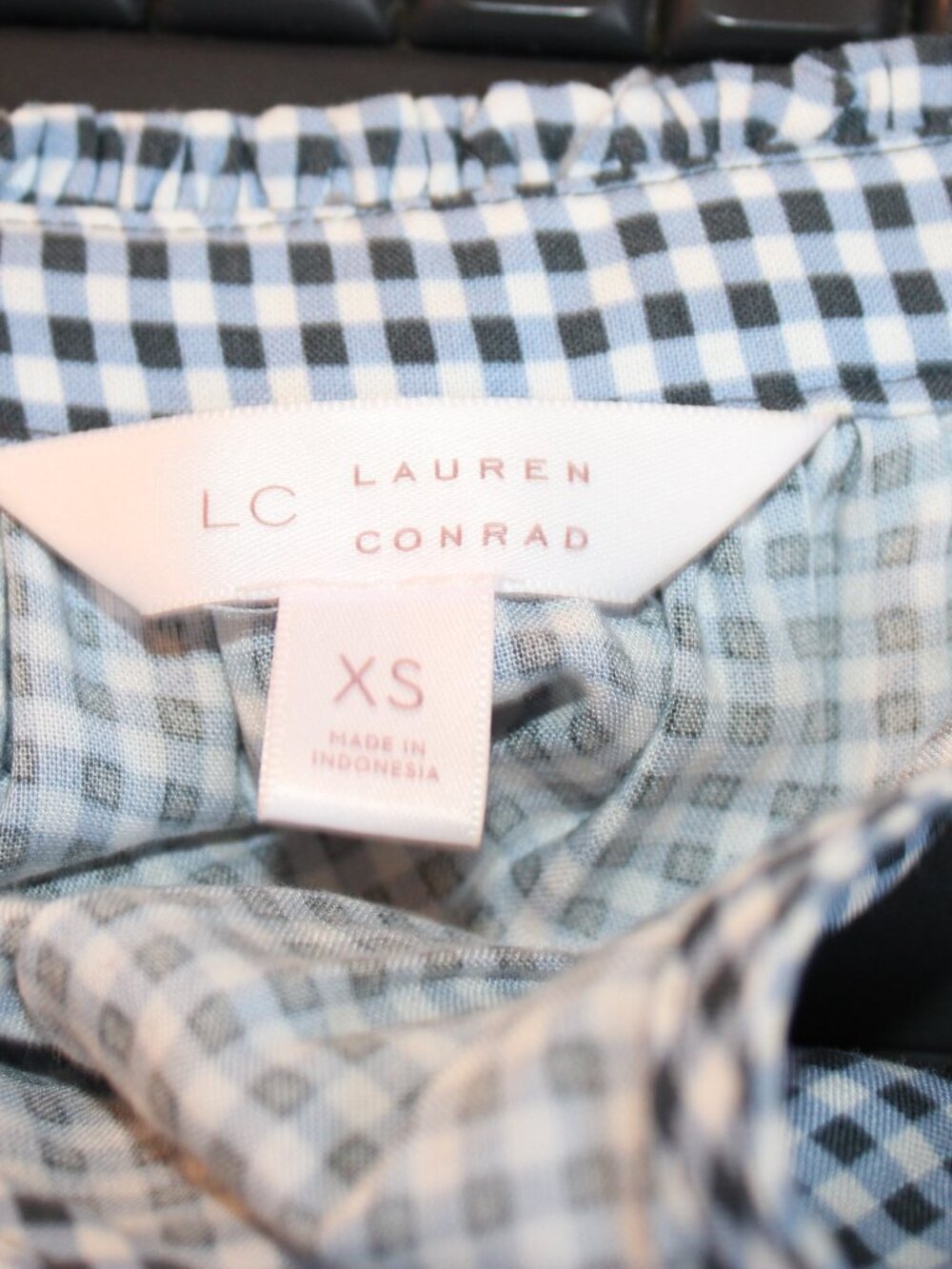 LC Lauren Conrad Rayon Blue and White Gingham Halter Maxi Dress XS - Picture 3 of 3